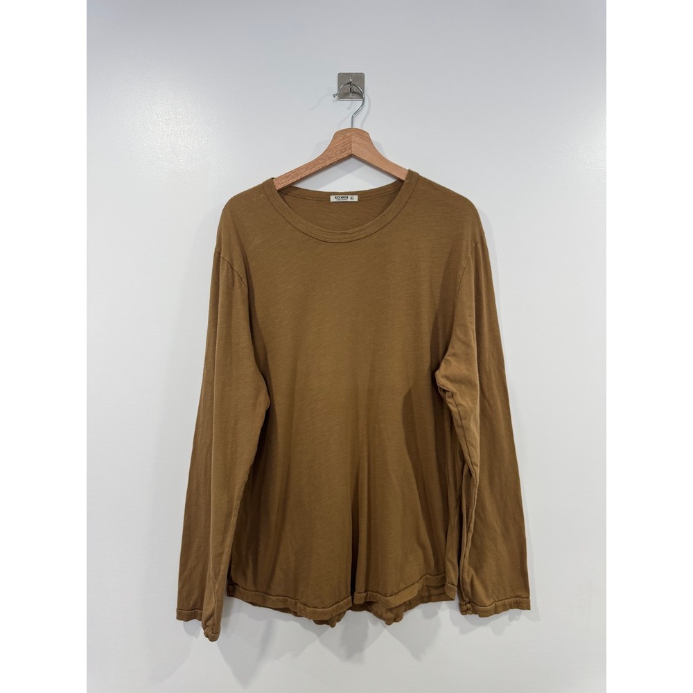 Buck Mason Men Brown Long Sleeve Slub Cotton Curved Hem Tee XL